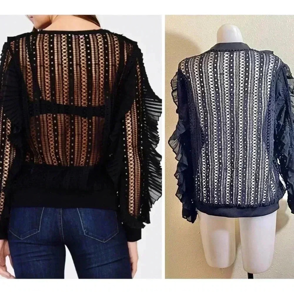 James Ascher Black Frill Sweater Fashion Crochet Open Knit Size Approx S/M - Picture 2 of 7
